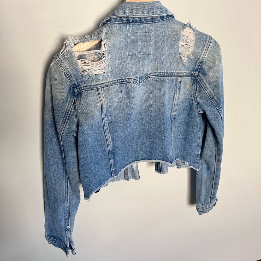 Buffalo David Bitton Distressed Cropped Denim Jacket Rhinestone Blue XS - Picture 4 of 8